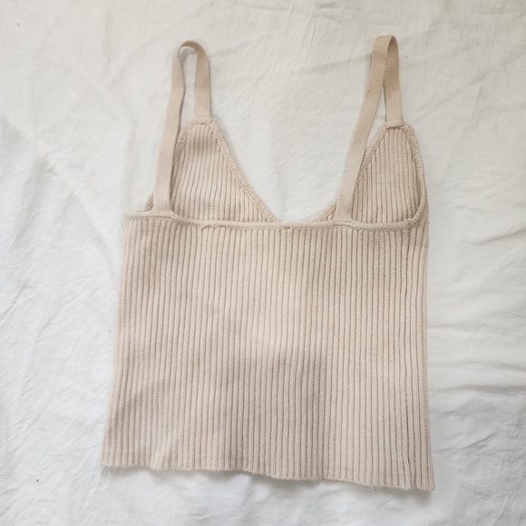 Zara Cream Ribbed Knit Top with Buttons - Picture 6 of 8